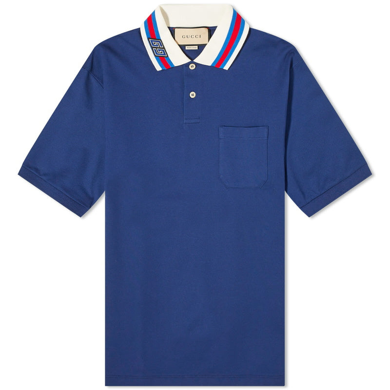 Gucci Men's Collar Logo Polo Shirt in Blue