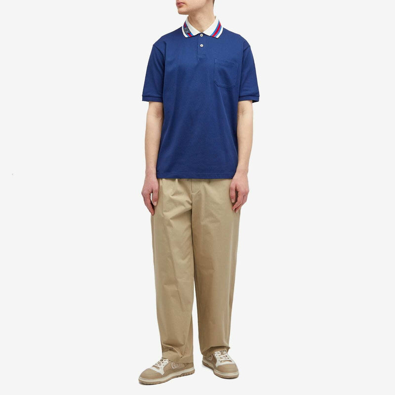 Gucci Men's Collar Logo Polo Shirt in Blue